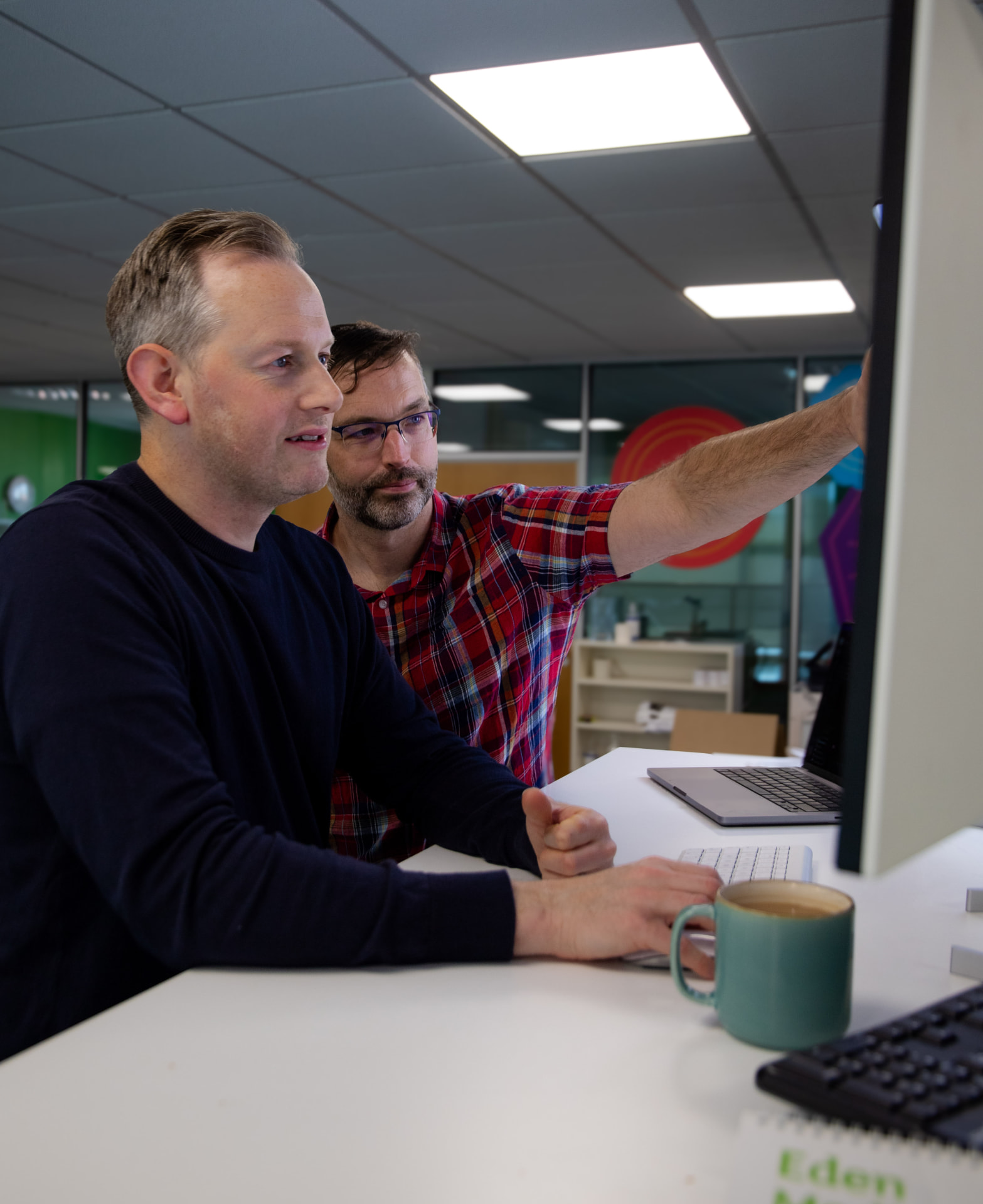 Team members collaborating on a project